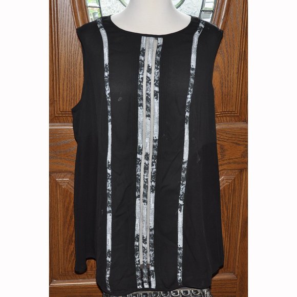 Kenar Woman Silky Black & White Sleeveless Summer Top - Picture 1 of 8